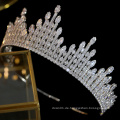 Europa Elegante AAAZircon Zirkonia CZ Crystal Bling Glänzendes Gold Royal Pageant Crown Braut Hochzeit Kopfbedeckung Tiara